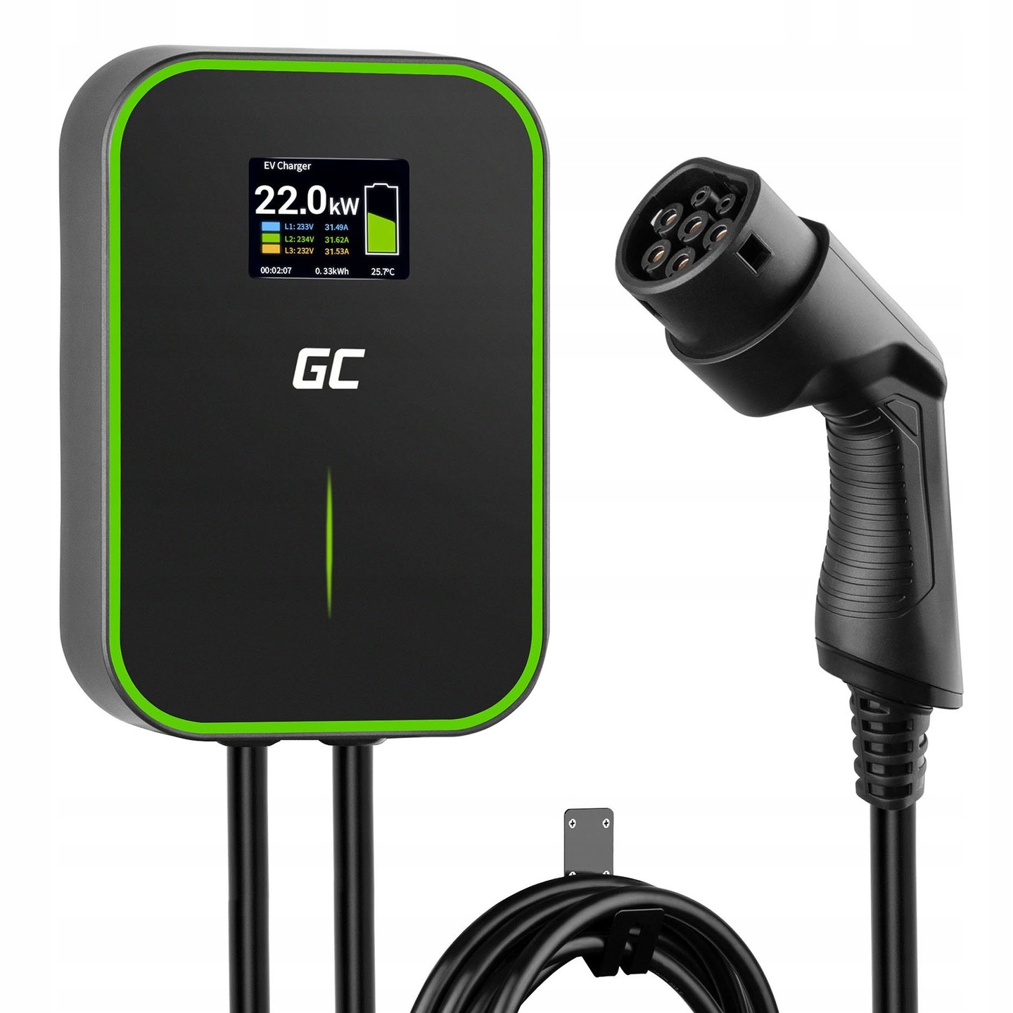 Green Cell Nabíjačka Ev Wallbox 22 kW Kábel typu 2 s LCD displejom