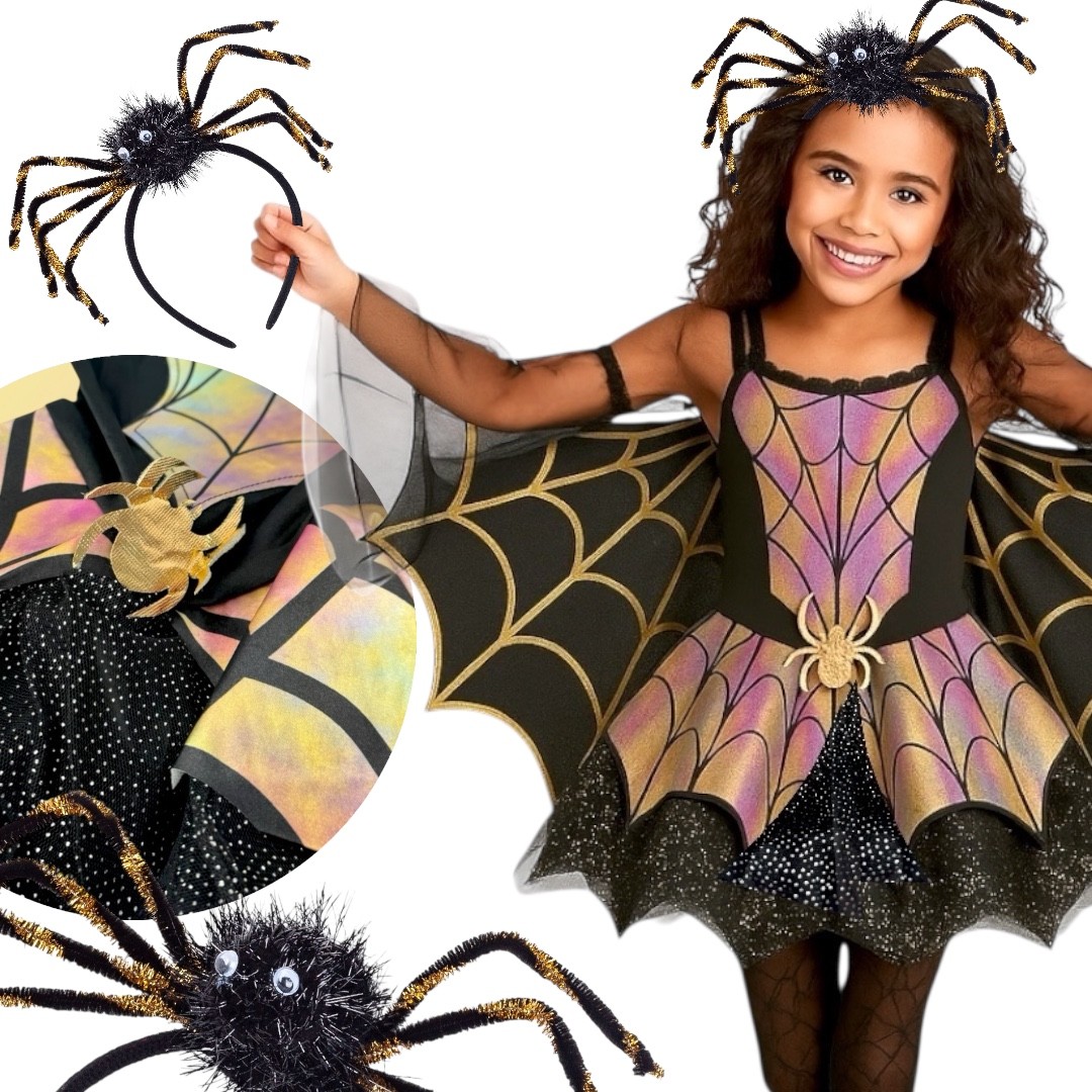 Strój na Halloween Pajęczarka Sukienka z Opaską Pająkiem 6-8 lat 120 130