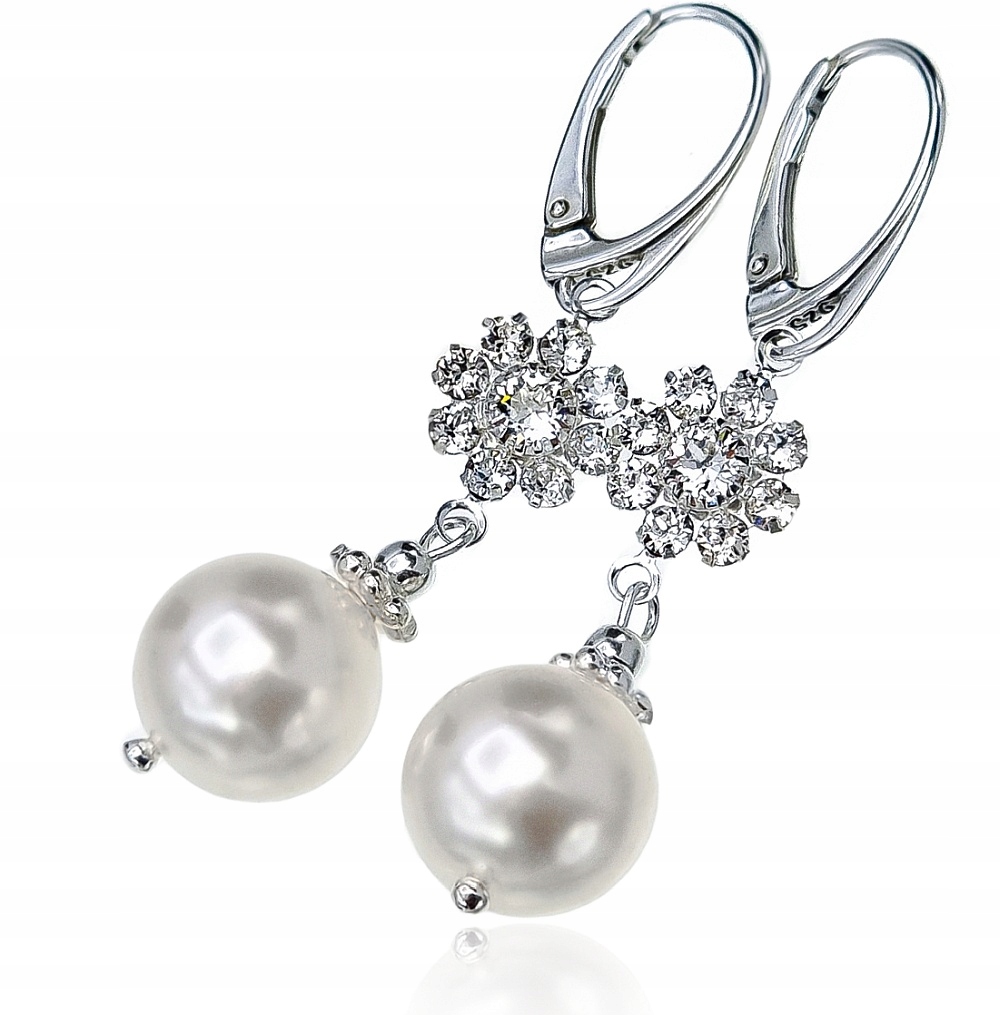 Krásné Náušnice Perly Krystaly Stříbro Svatba