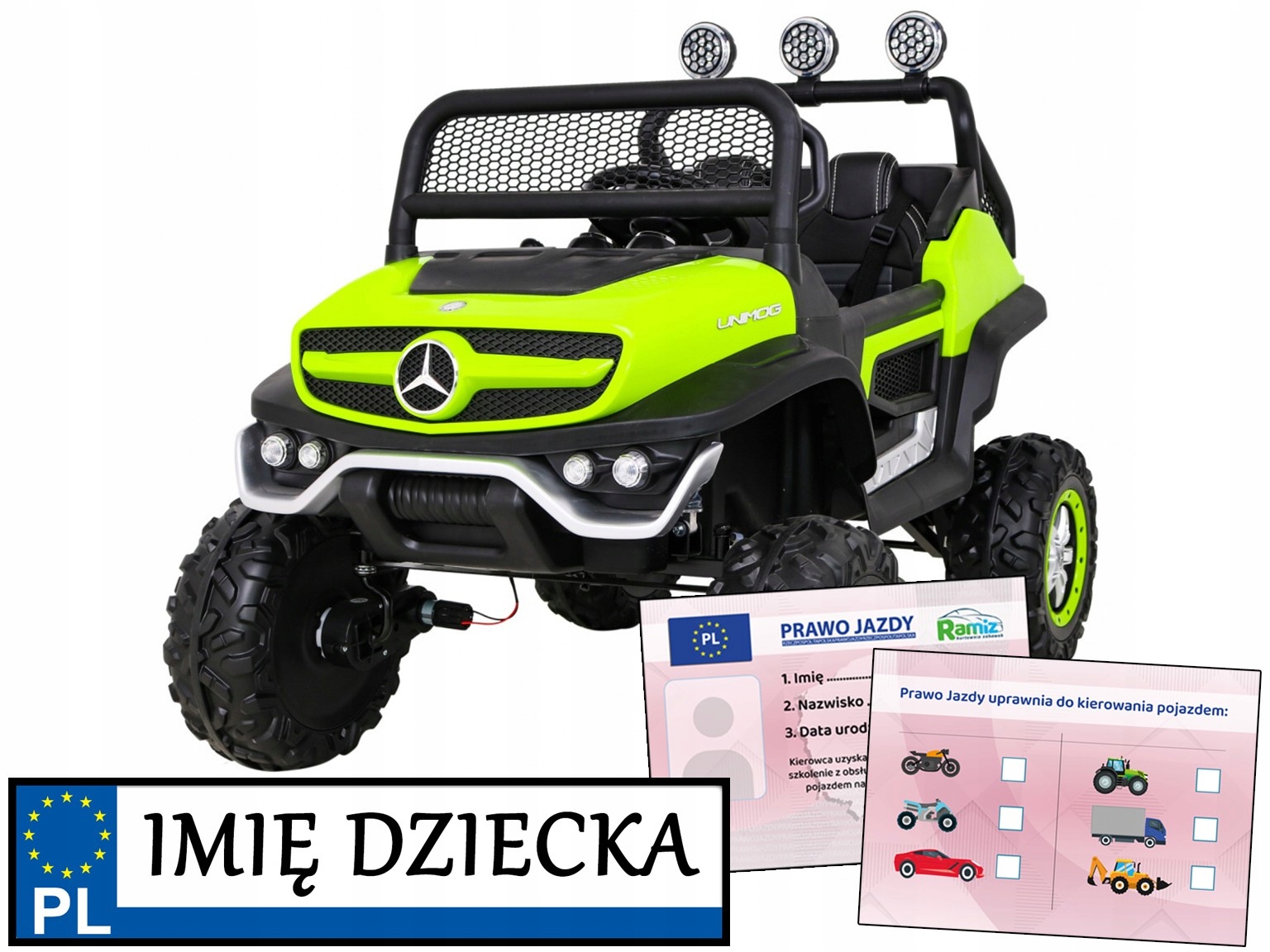 dwuosobowy samochodzik elektryczny Mercedes Benz Unimog autko terenowe