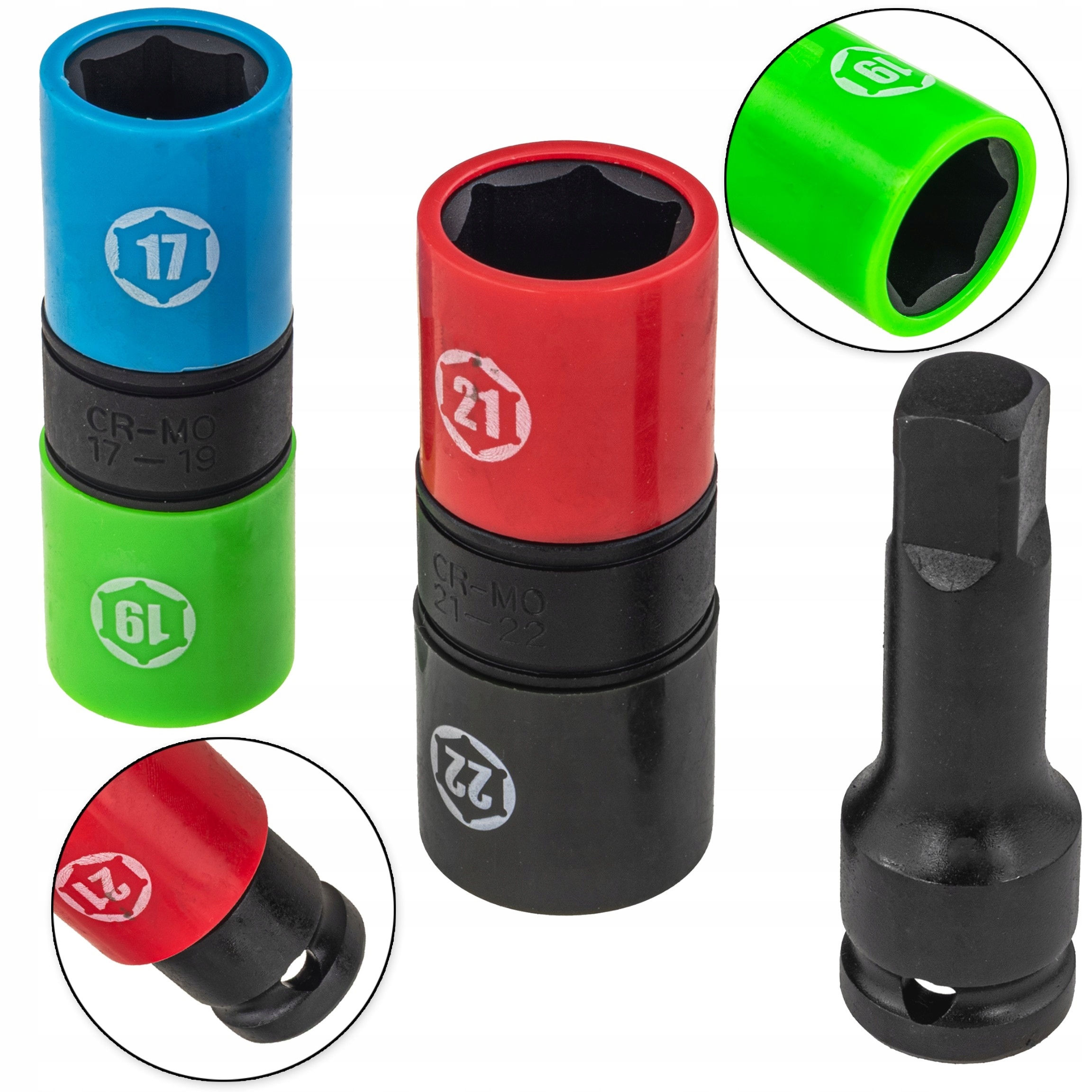 Zestaw Nasadki Udarowe Dwustronne Do Kół 17 19 21 22 mm Przedłużka 1/2"