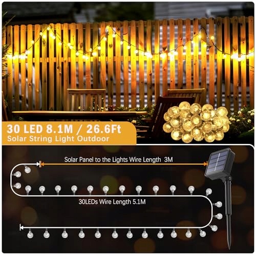 LICHTERKETTE SOLARNE LAMPKI KULE GIRLANDA ŁAŃCUCH ŚWIETLNY 30 LED 8M — miniatura 6