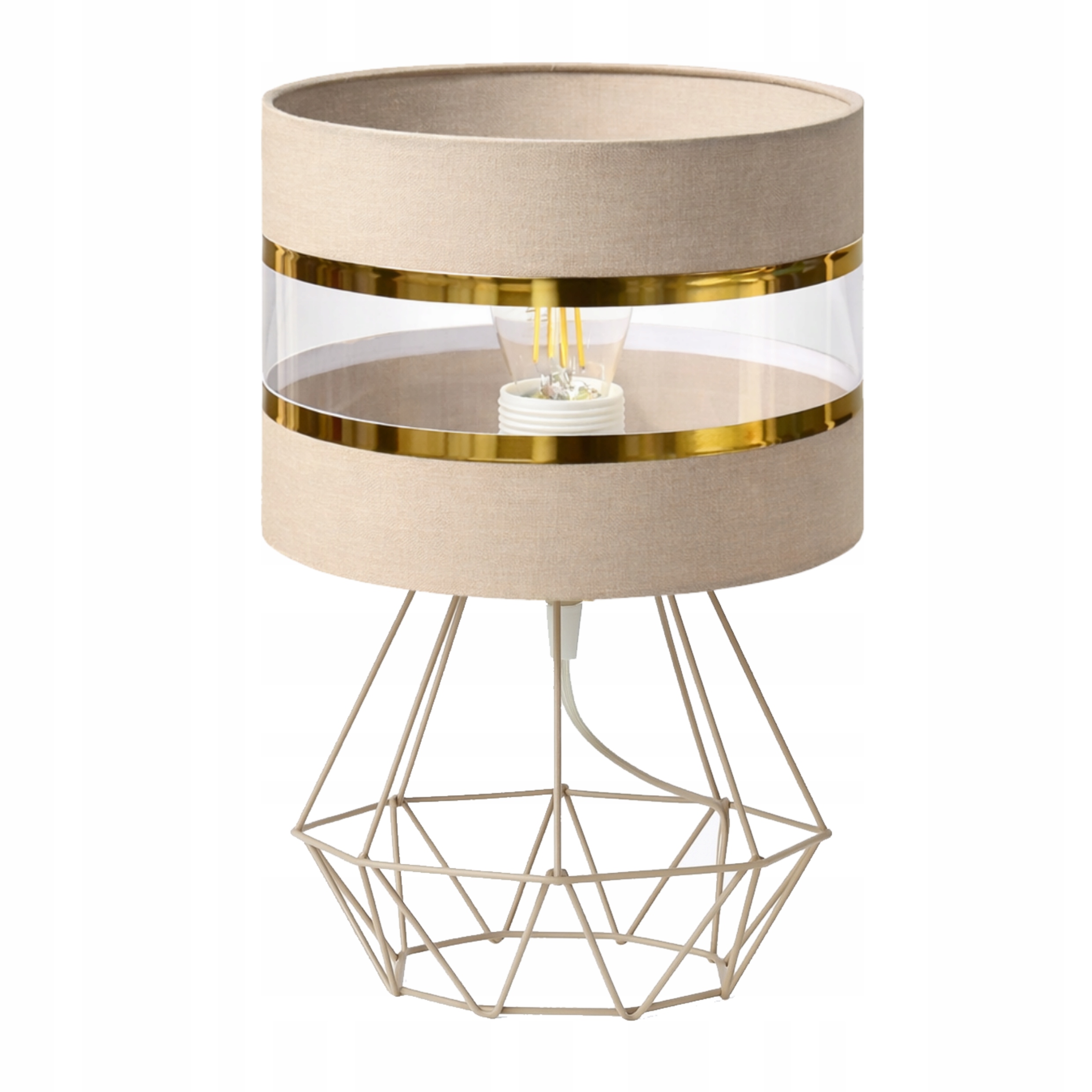 LUKSUSOWA LAMPKA NOCNA STOŁOWA METALOWA KASZMIR ZŁOTO ABAŻUR E27 LED