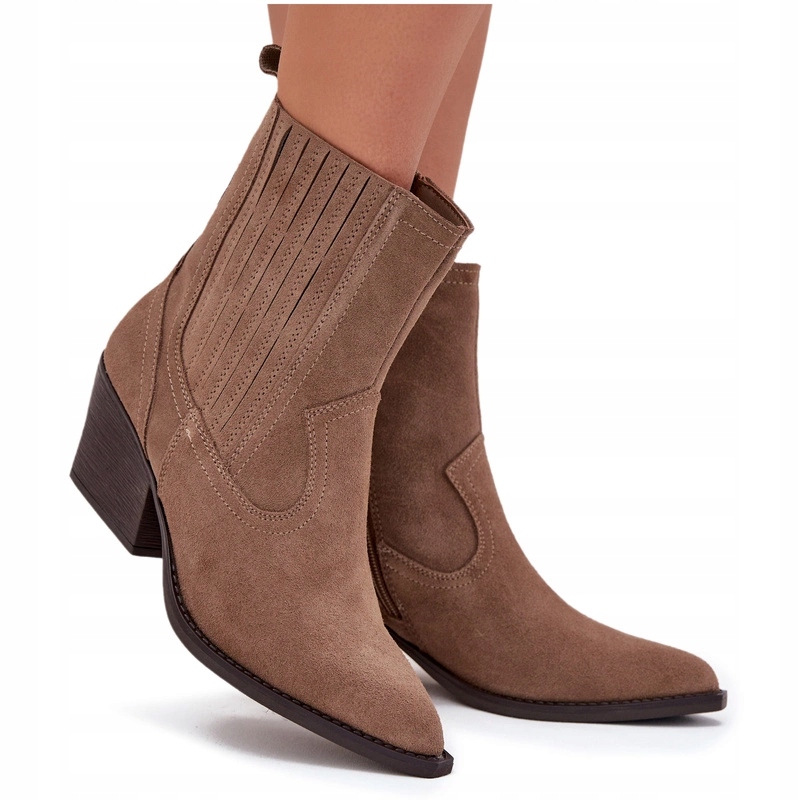 Kotníkové Boty Kovbojské Boty Dámské Semišové Podpatek Sloupek Zip Zateplené Khaki 39