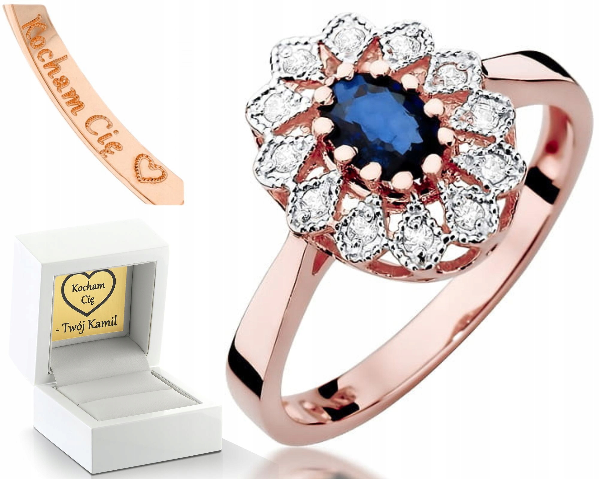 Růžové Zlato Prstýnek Safír 0,70 Ct Brilianty