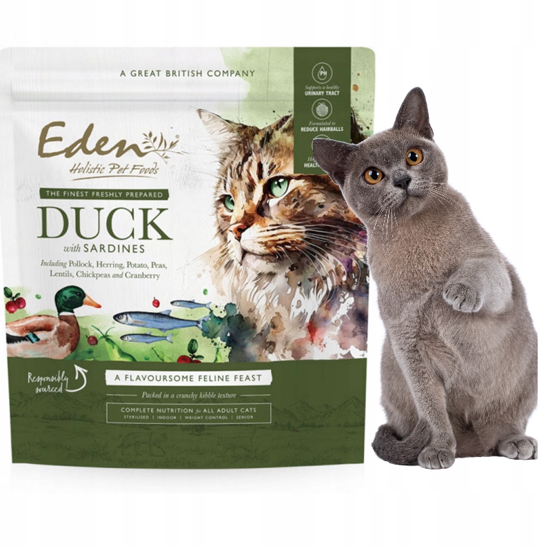 Eden Karma Sucha dla Kota Kaczka Sardynka 1,5kg 70% Mięsa
