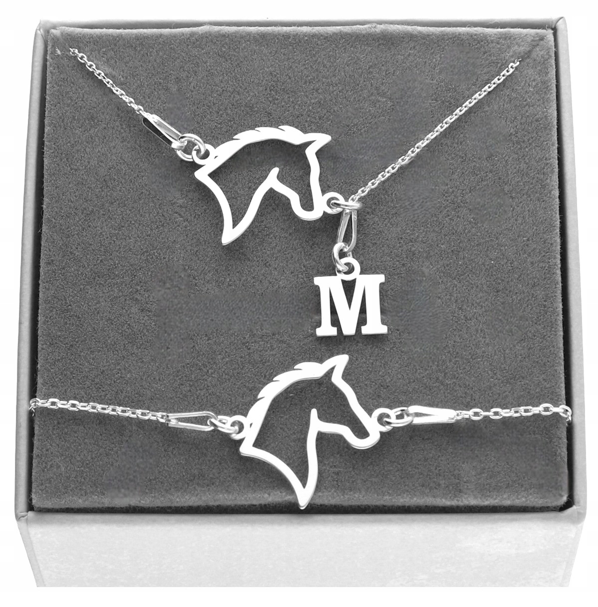 Sada Stříbrných Šperků 925 Koník Písmenko Kůň S Písmenem Gravírování