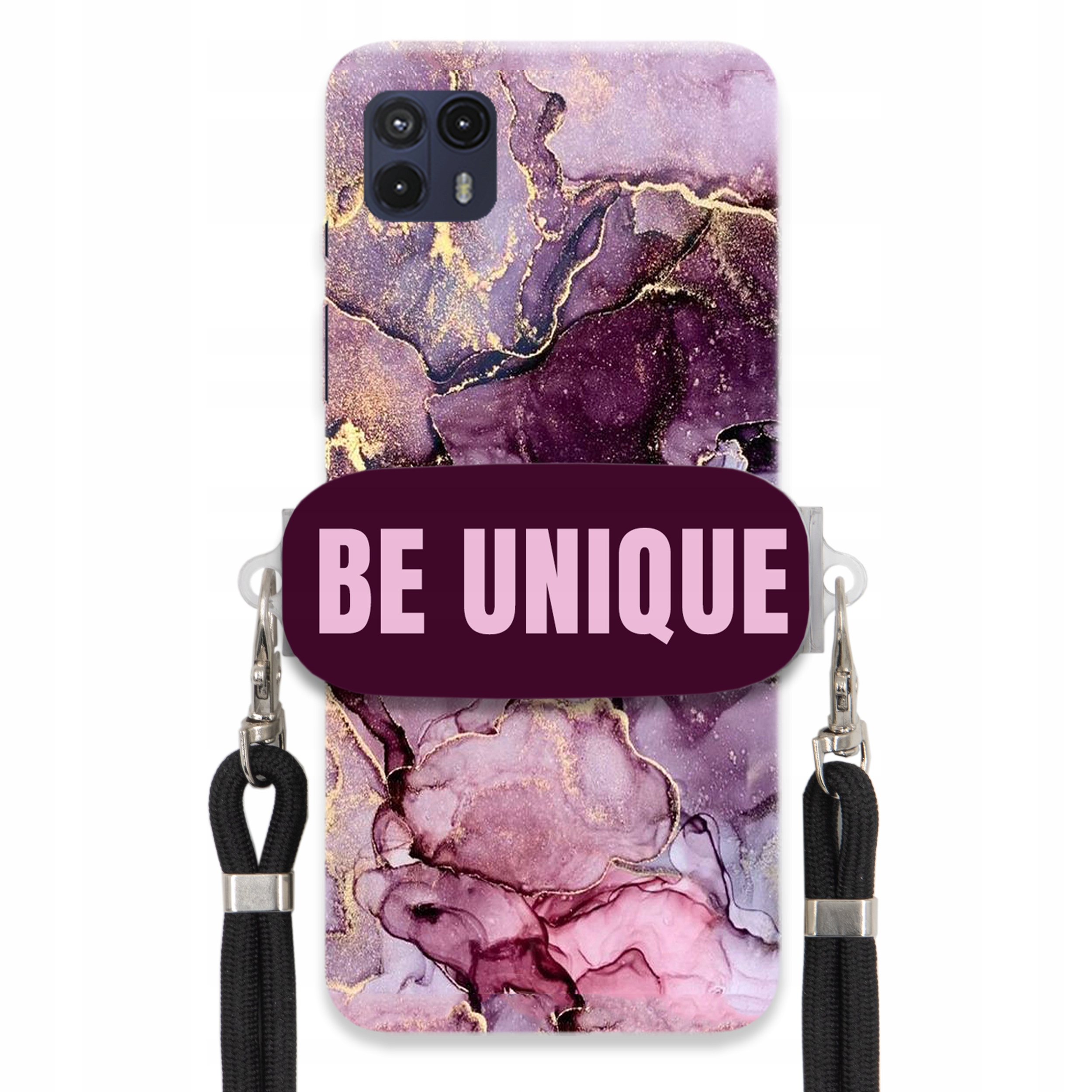 Puzdro pre Motorola G50 5G držiak na šnúrku Čierna Fialová Mramor Be Unique