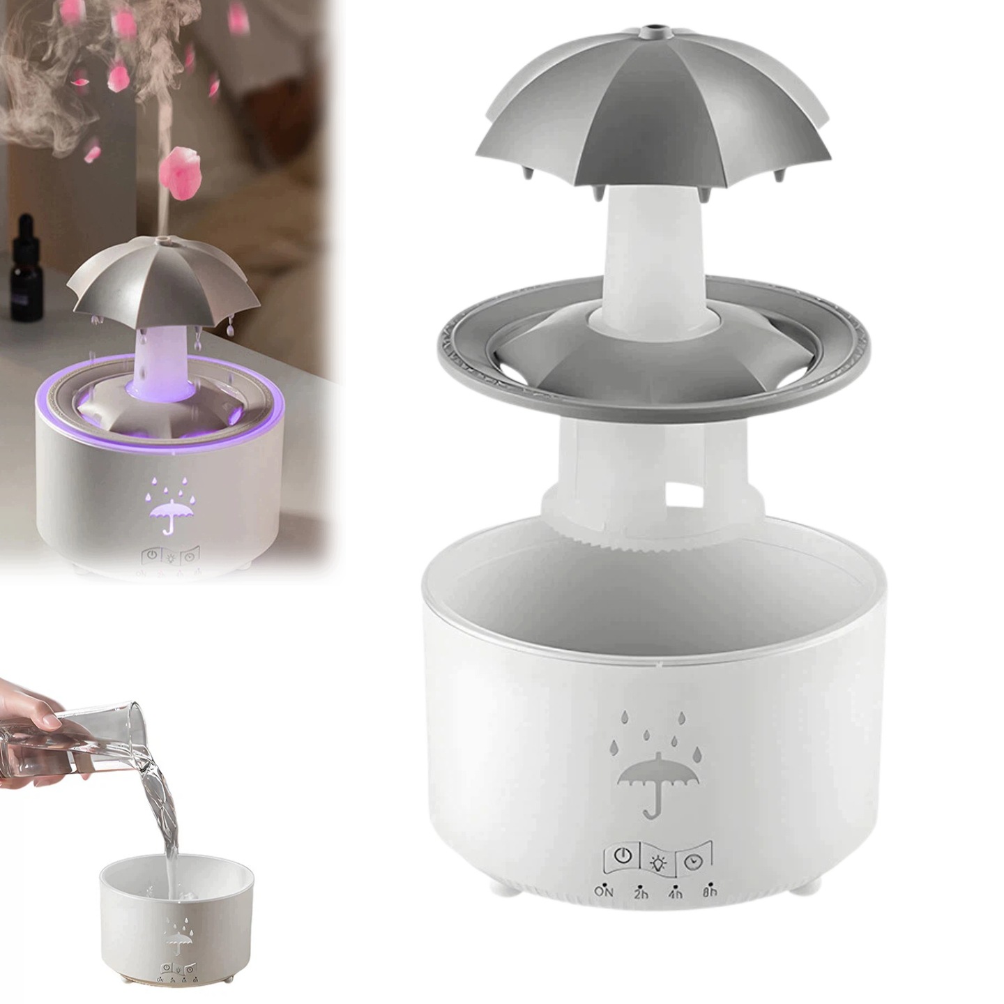 Otočný Zvlhčovač Vzduchu S Deštníkem, 7 Rgb Led, Difuzér