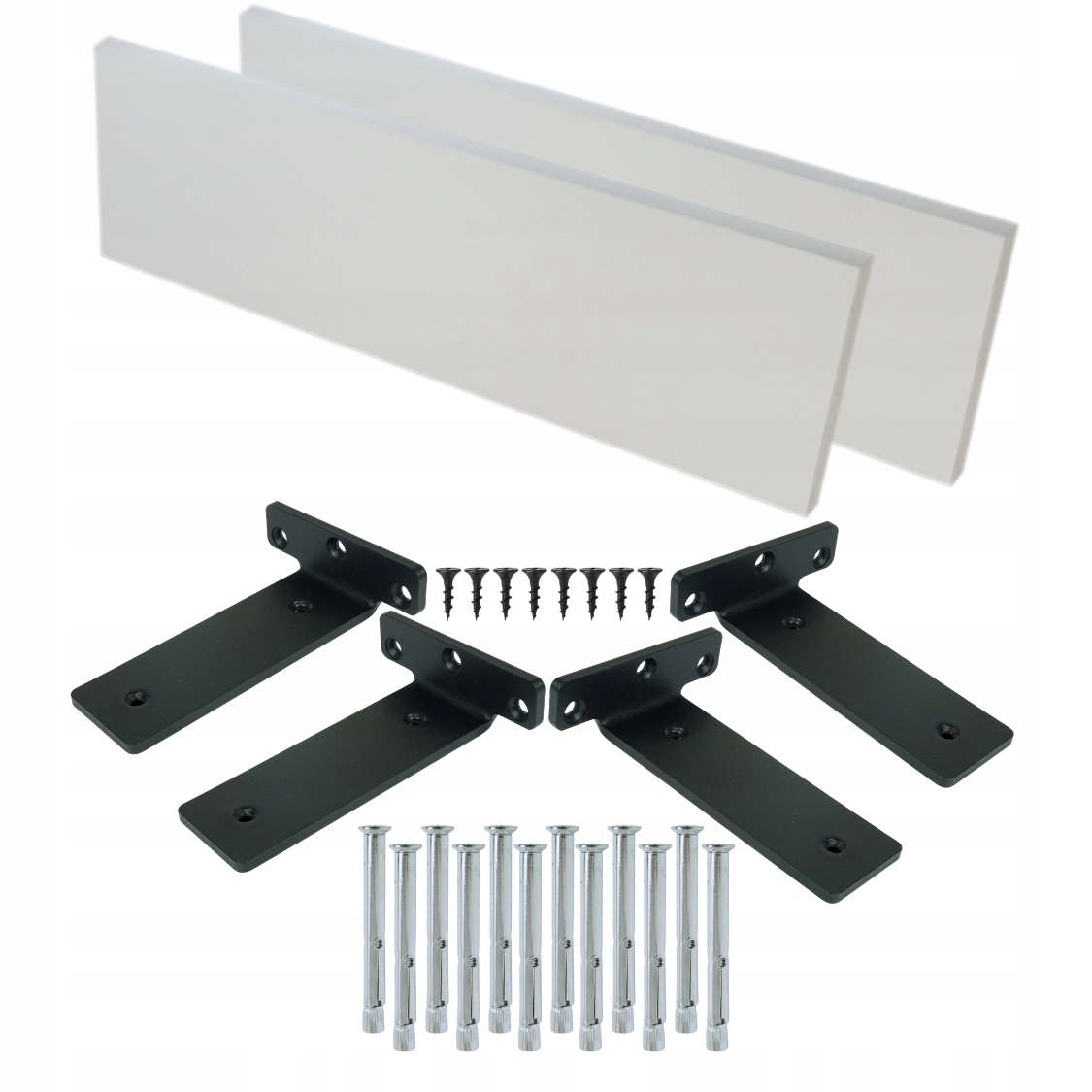 2x Nástěnné police bílé 65 x 20 cm, závěsná police, regál loftový držák