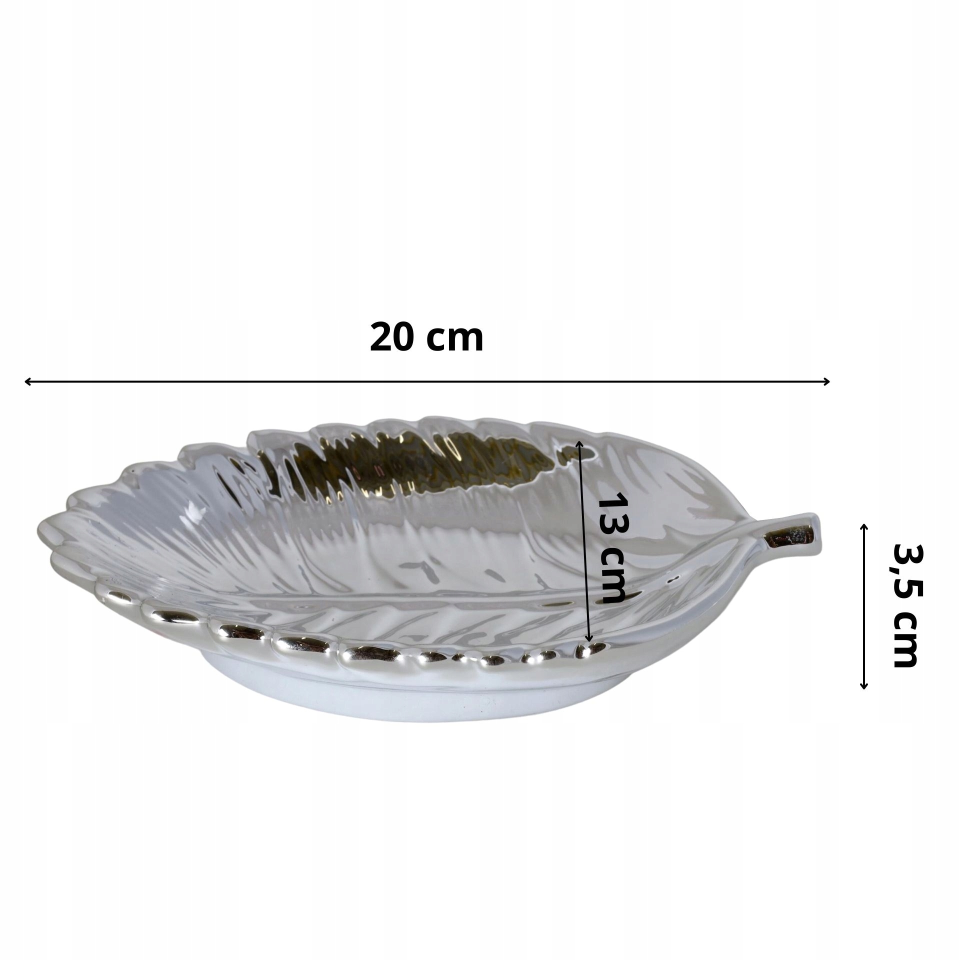 Talerz Dekoracyjny Patera Glamour Srebrna LIŚĆ 20 Kolor odcienie szarości i srebra