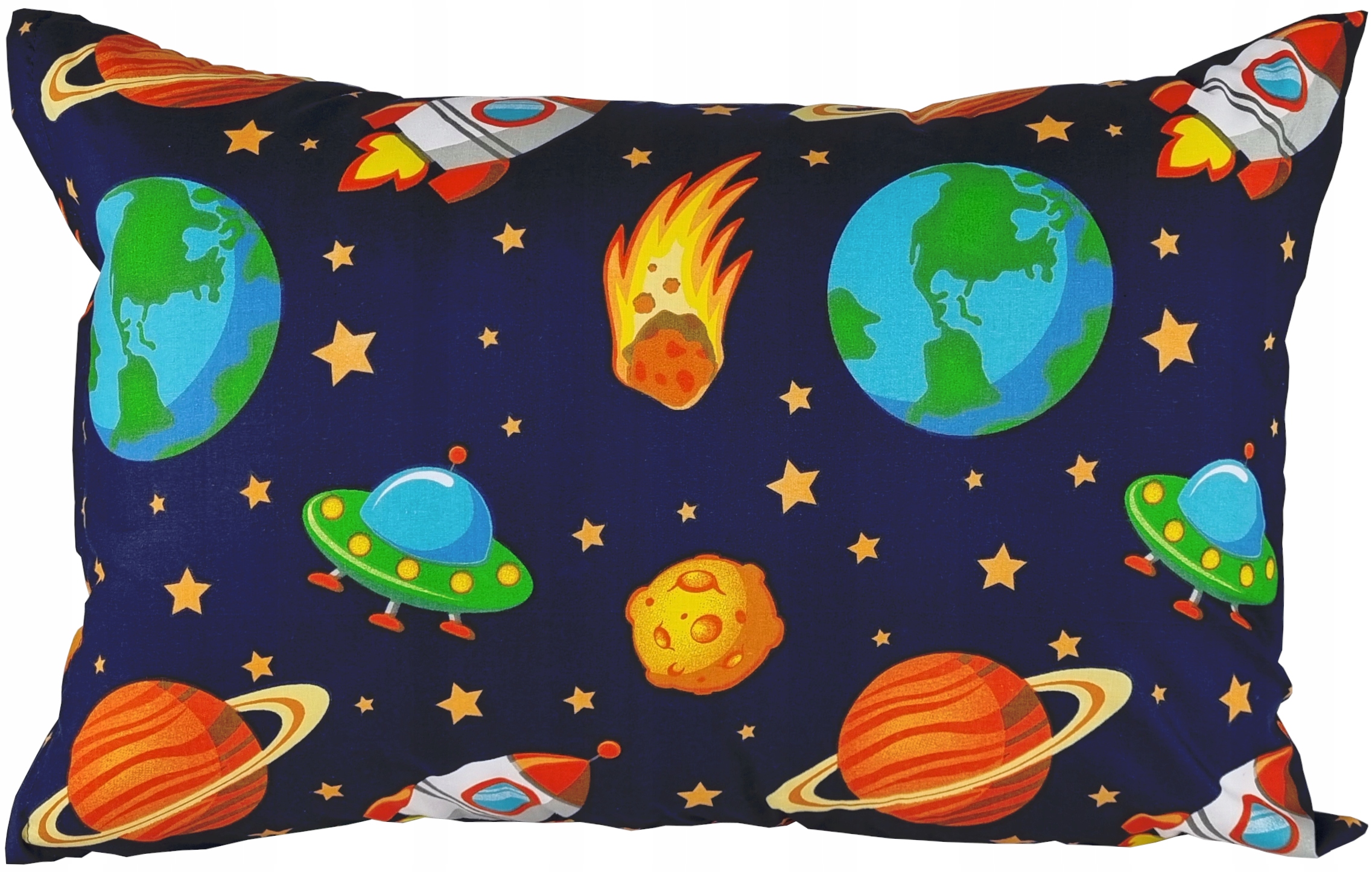 Poszewka kosmos ufo rakieta planety 40x60 granatowa bawełniana dziecięca
