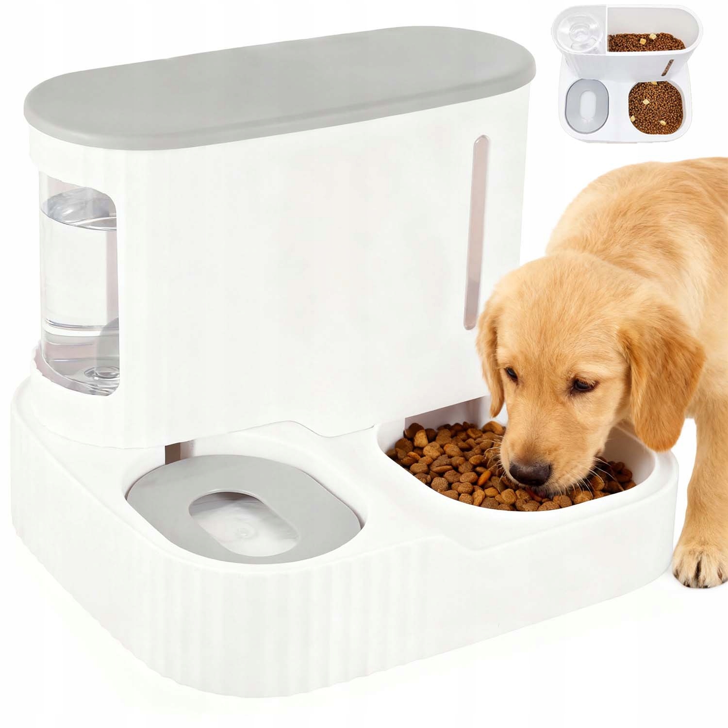 Levně Miska A Automatické Krmítko 2V1 Pro Psa Kočku 3L Krmivo 0.85L Voda Šedá