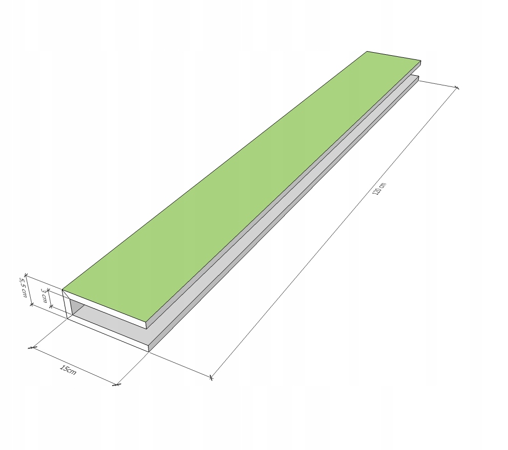 PÓŁKA SPG z PŁYTY GK GOTOWY PROFIL U 120x15cm