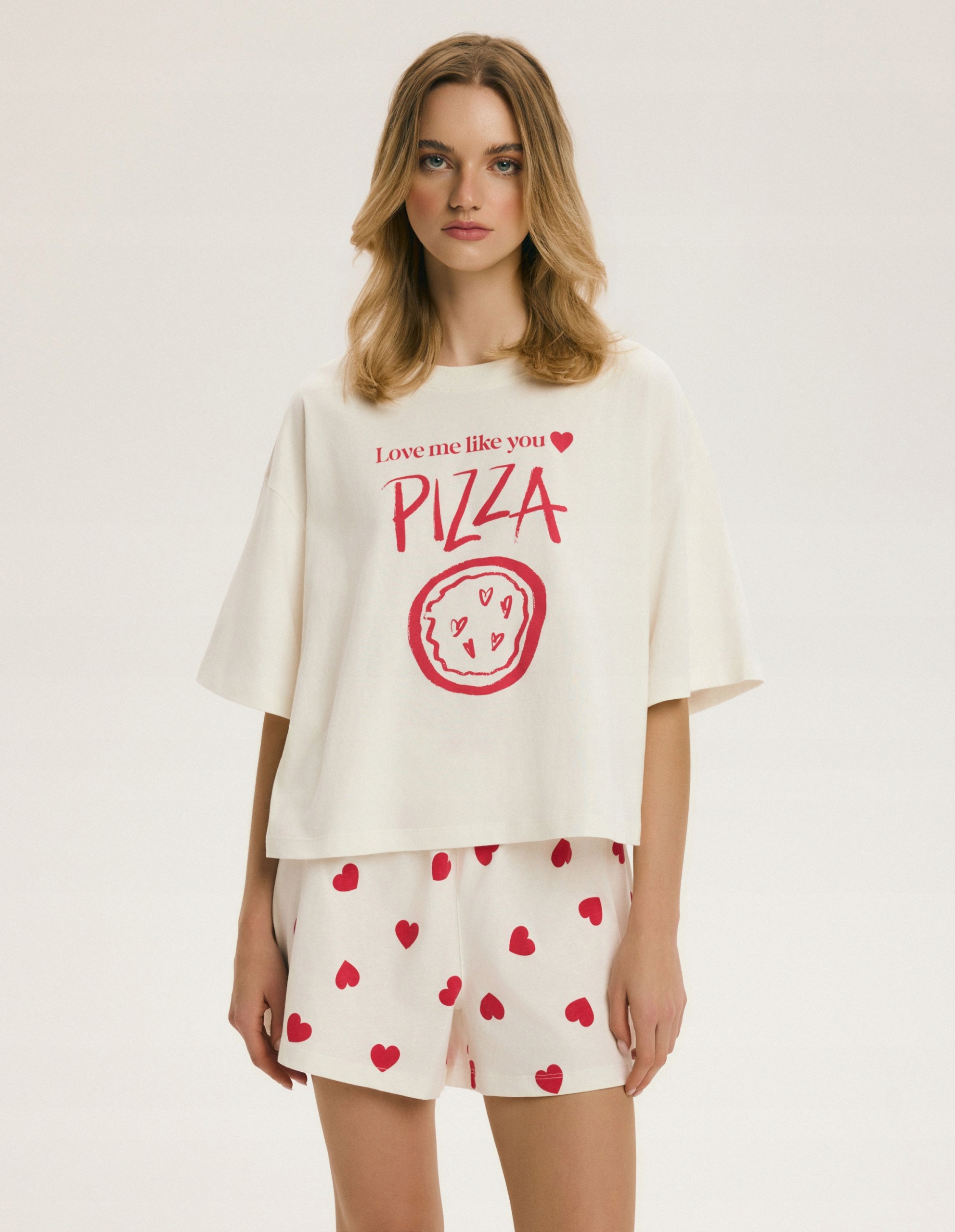 Piżama damska Happiness Bloovii kremowy, czerwony S