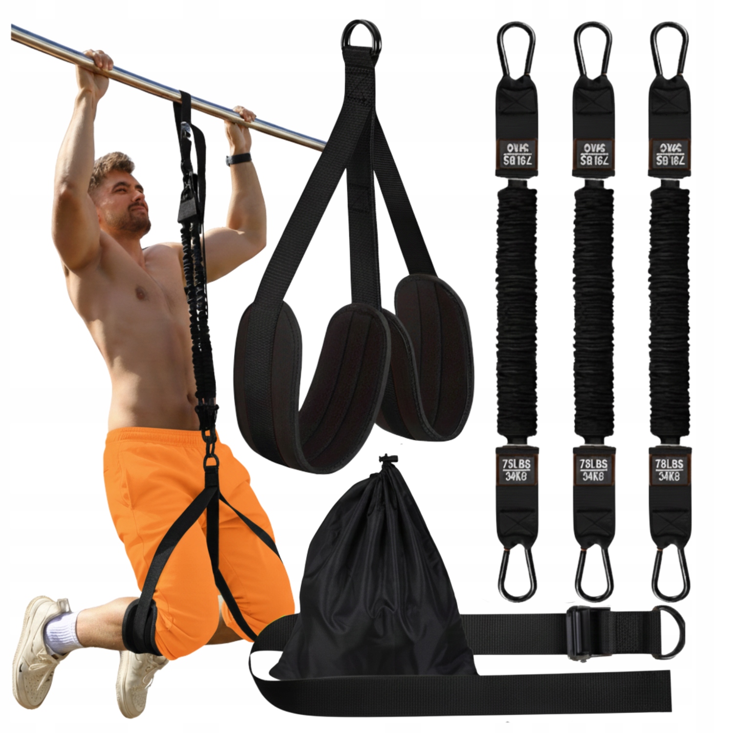 Taśmy do podciągania na drążku pasy treningowe crossfit regulowane 34-102kg