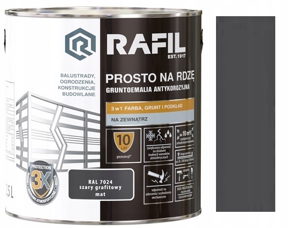 Rafil Prosto Na Rdzę Bezpośrednio Do Metalu 3W1 Szary Grafit 7024 Mat 2.5L