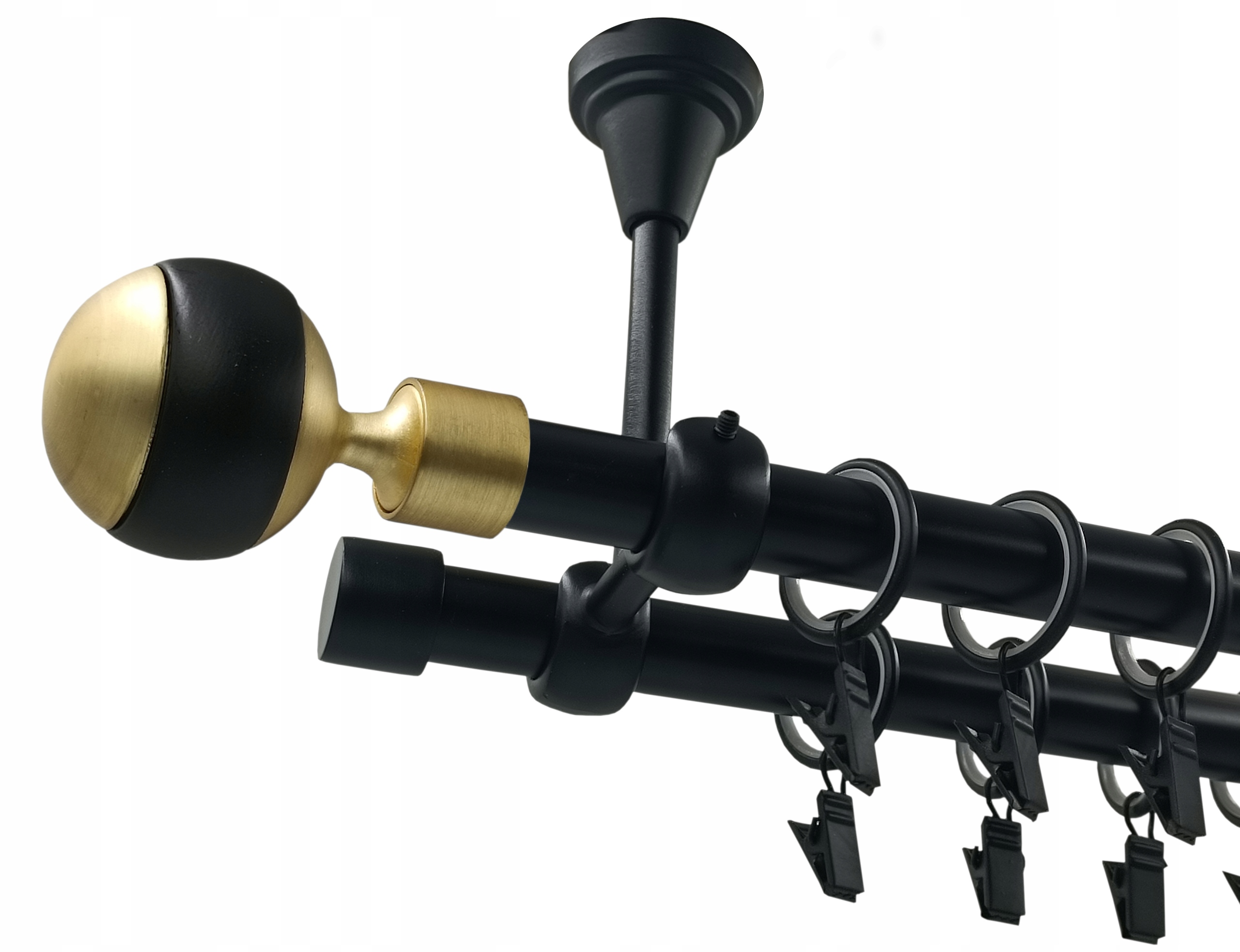 Garnýž dvojitý fi 19 19 mm Černý Mat Kula Mix Zlatý 160 cm