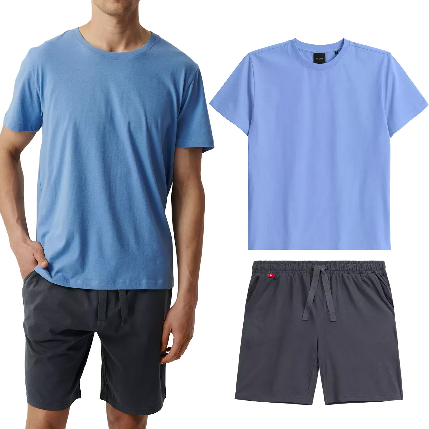 Pánské pyžamo 100% Bavlna Atlantic NMP-379 Komplet T-Shirt Šortky L