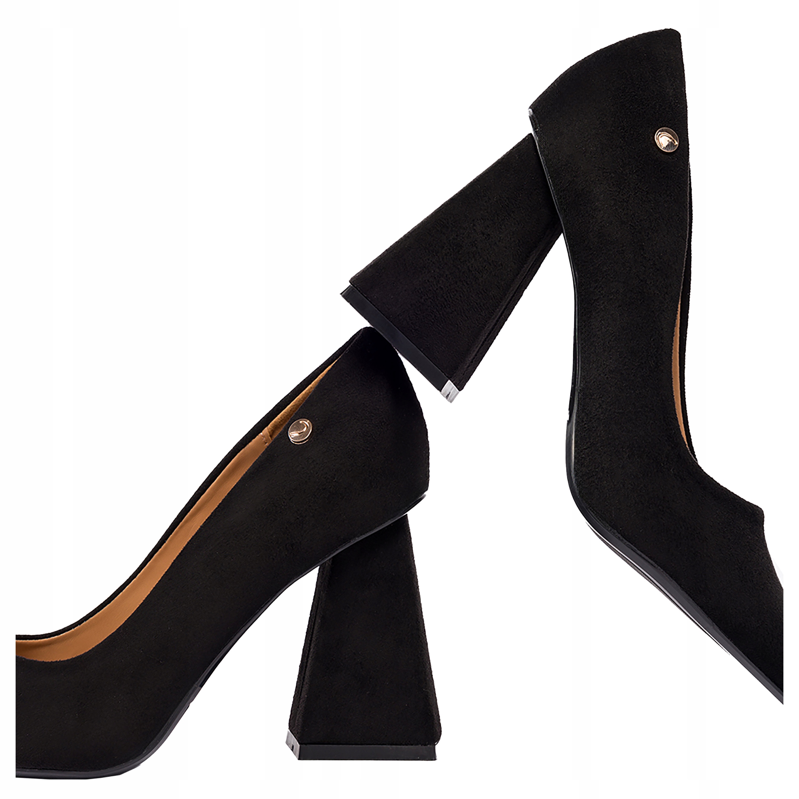 Czółenka Damskie Ozdobny Obcas Nosek Szpic Skórzana Wkładka Czarne r 39