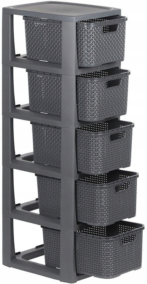 BRANQ - Regał łazienkowy - Rattan - 5x koszyki kosze - komoda słupek szafka