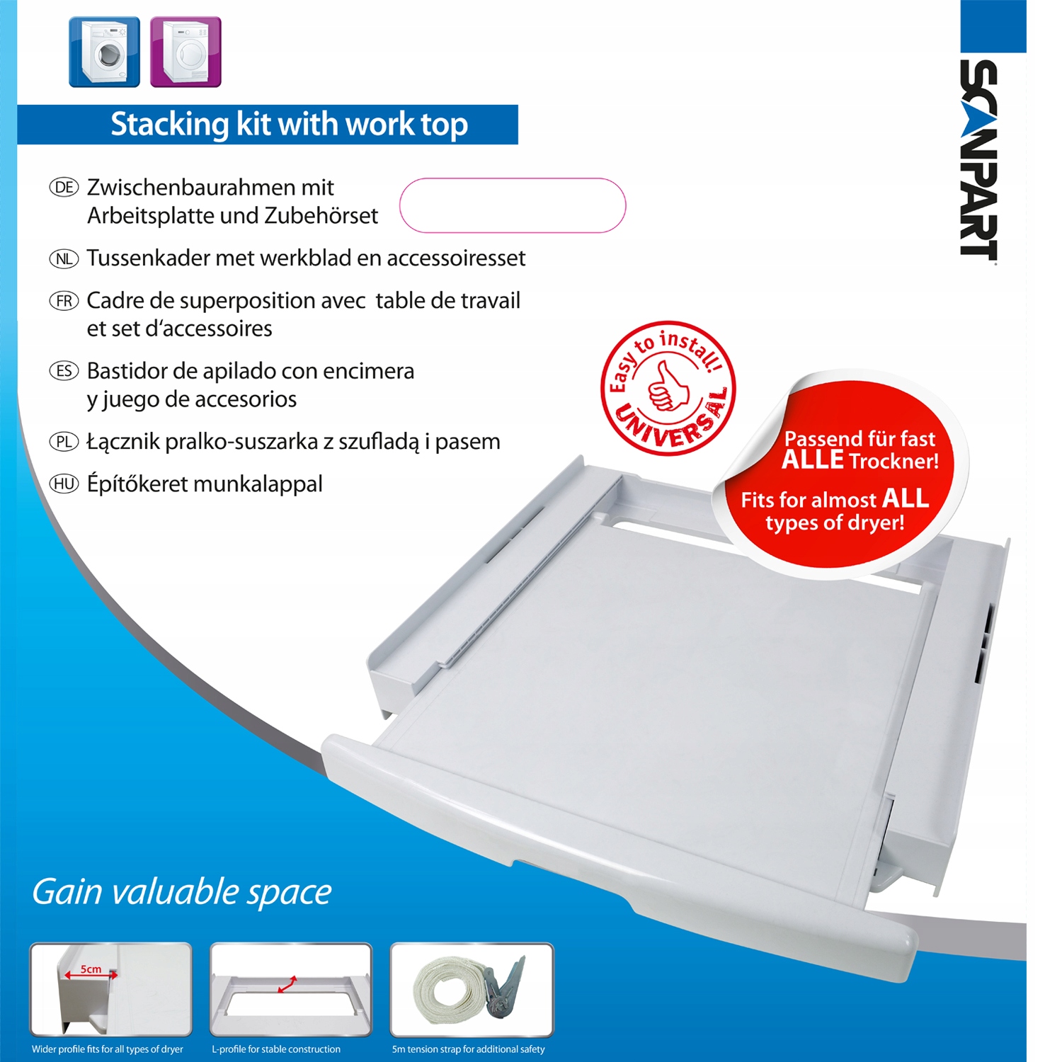 Uniwersalny łącznik pralki z suszarką do Bosch Samsung Electrolux szuflada