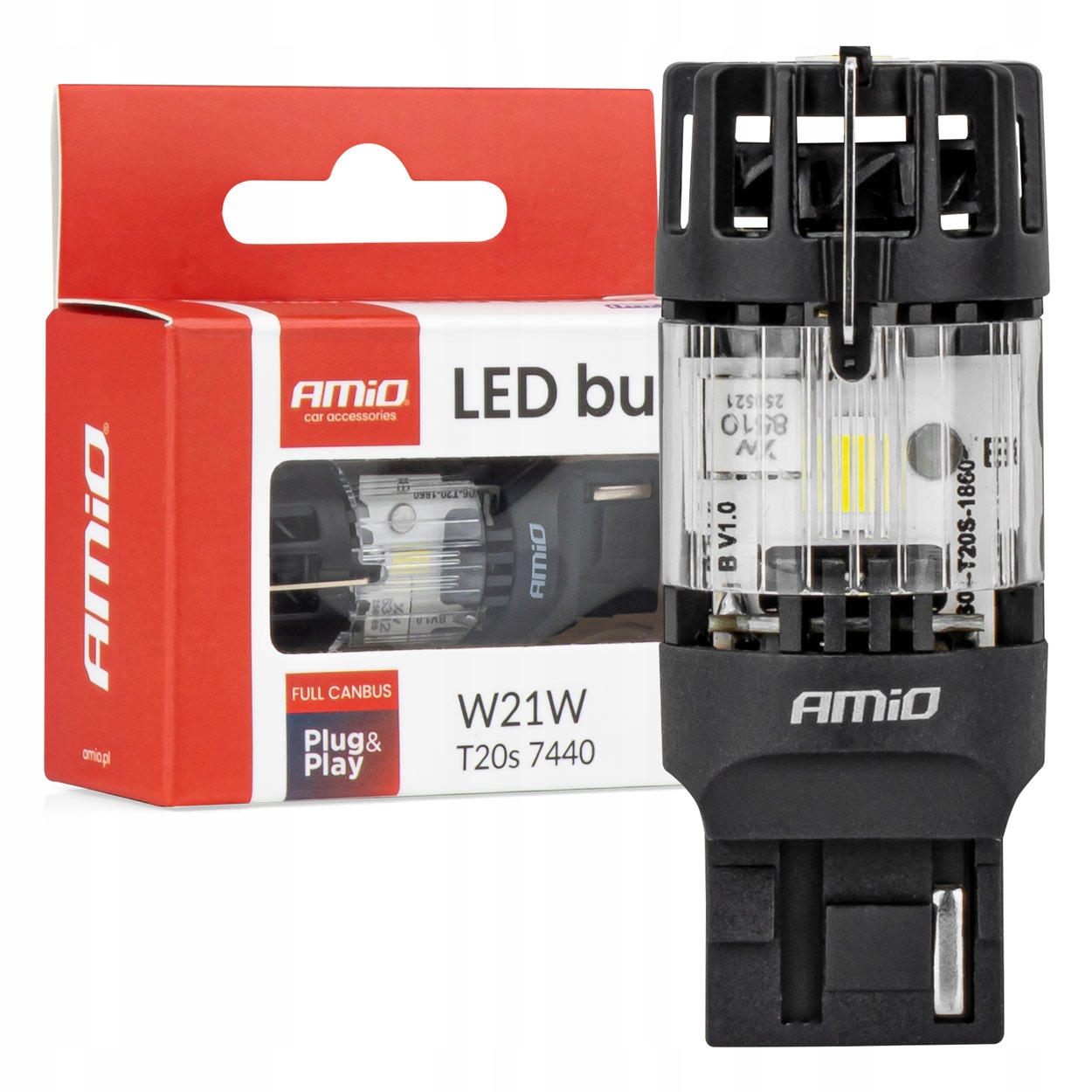 Żarówka Led LumiTec T20S 7440 W21W 12V Full Canbus biała AMIO-04686