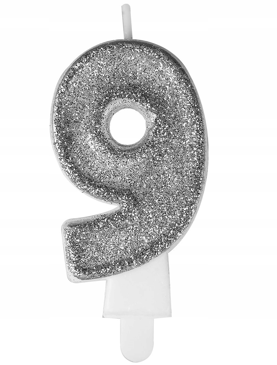 ŚWIECZKA URODZINOWA BROKATOWA CYFERKA 9 SREBRNA cyfra urodziny EAN (GTIN) 5902934220422