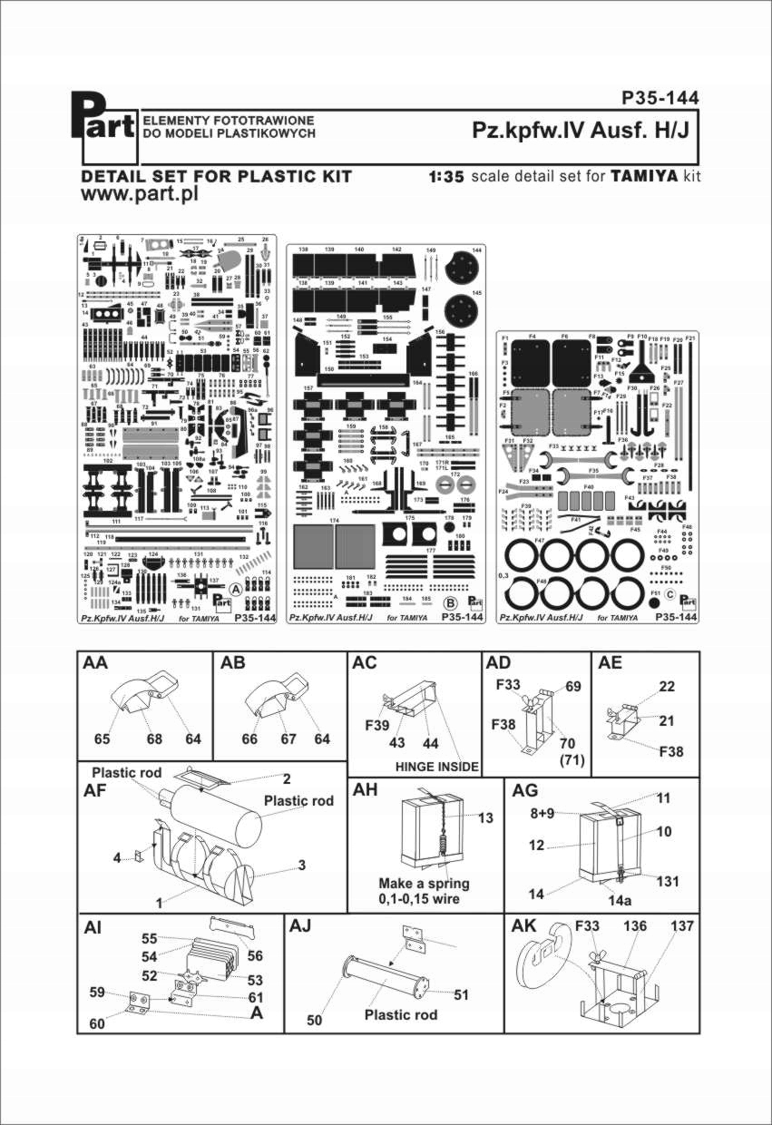 Část P35-144 1/35 Pz.Kpfw.IV Ausf.H/J (Tamiya)