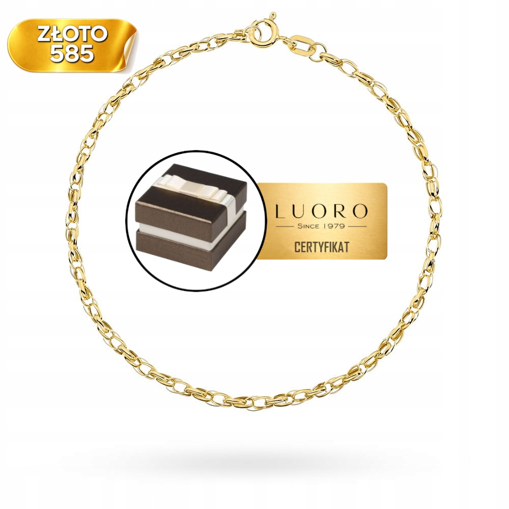 Náramek Zlatý 585 14K Dvojitý Ovalný Rolo 19 CM Elegantní Jemný