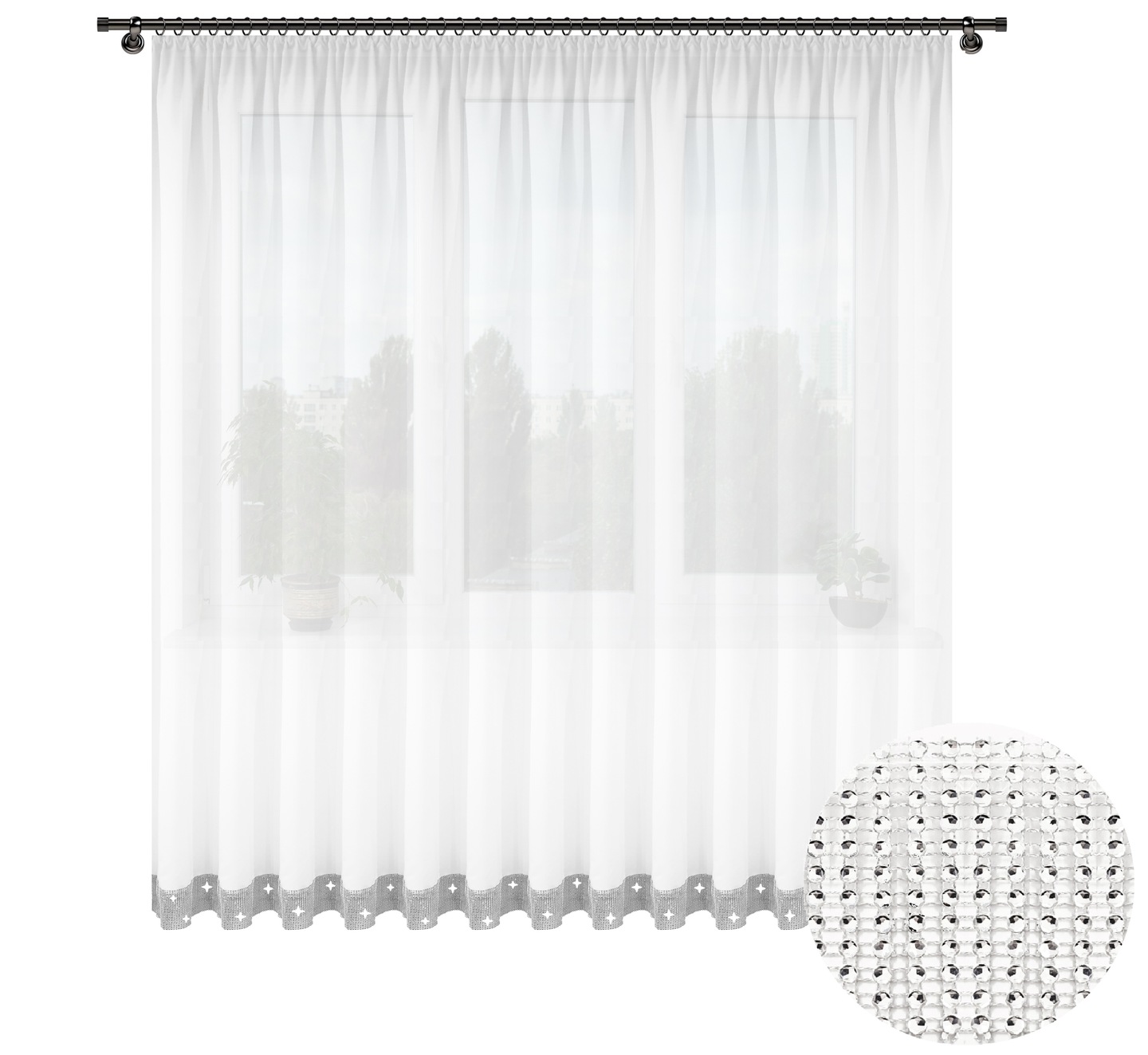 

Firana Gotowa 250x300 Woal Cyrkonie Diamenty Taśma