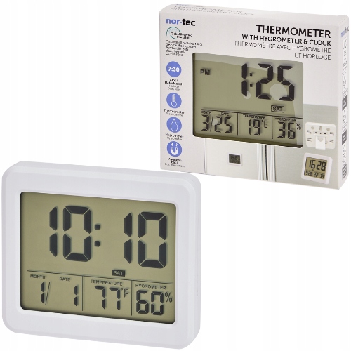 Termometr Domowy Pokojowy LCD Zegar Data Wilgotność Montaż Na Magnes 1X Aaa