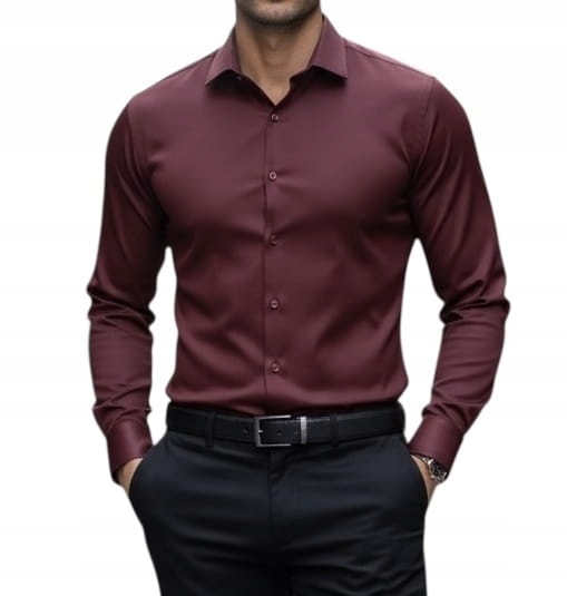 Koszula slim fit klasyczna bordowa-5 satyna gładka EGO04 L