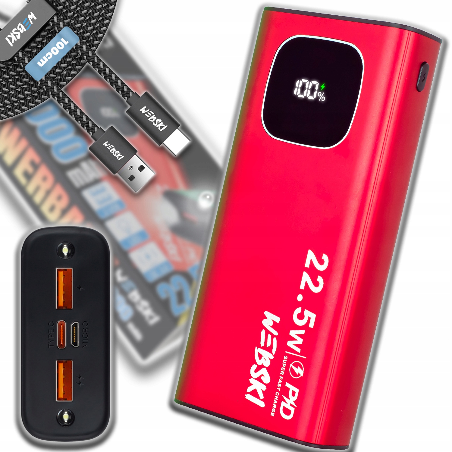 Power Banka 30 000 Mah Silná, Pevná, Velká, Prostorná, Qc Pd+kabel Usb/usb-c 1 M