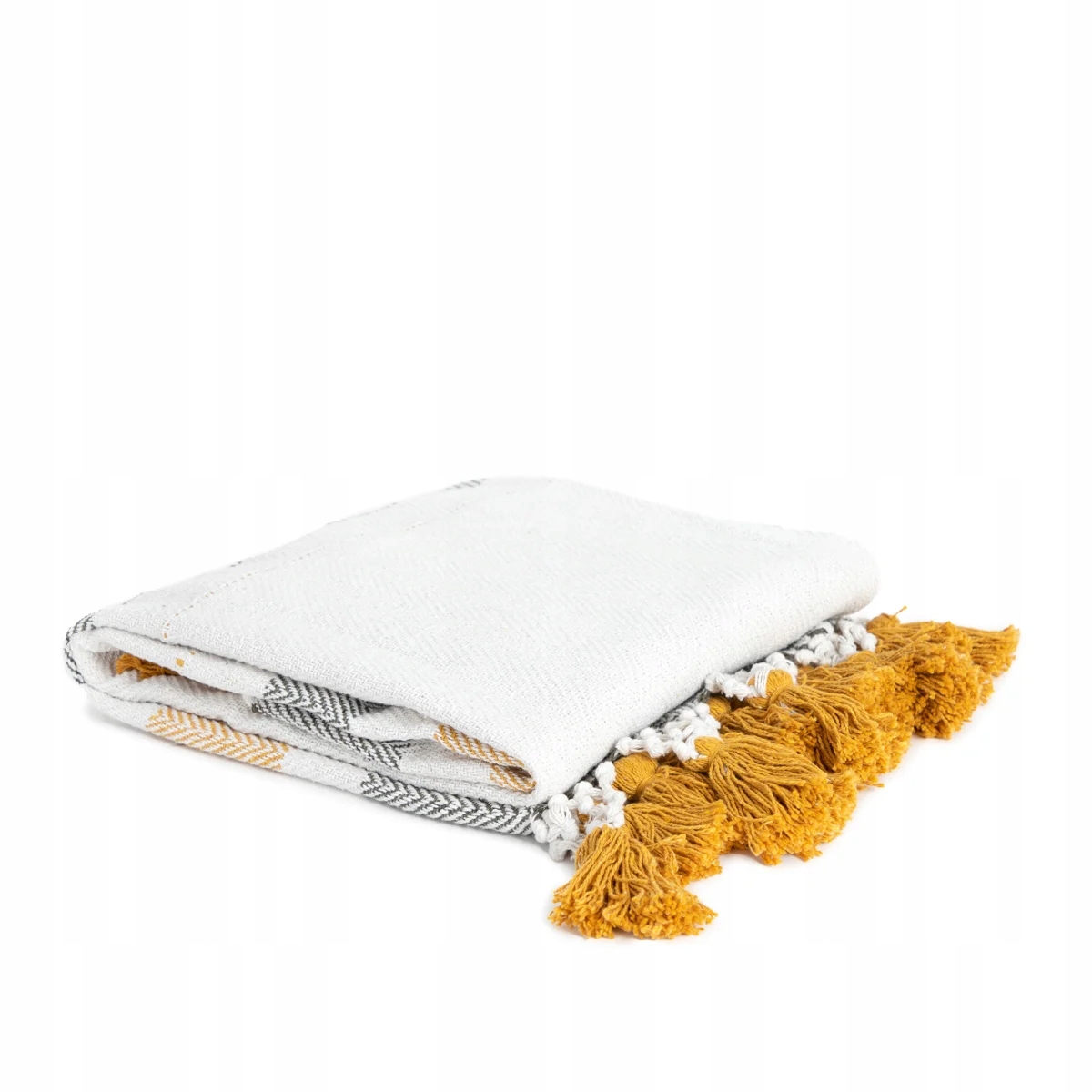 Pled BALER z musztardowymi frędzlami 130x170 cm HOMLA