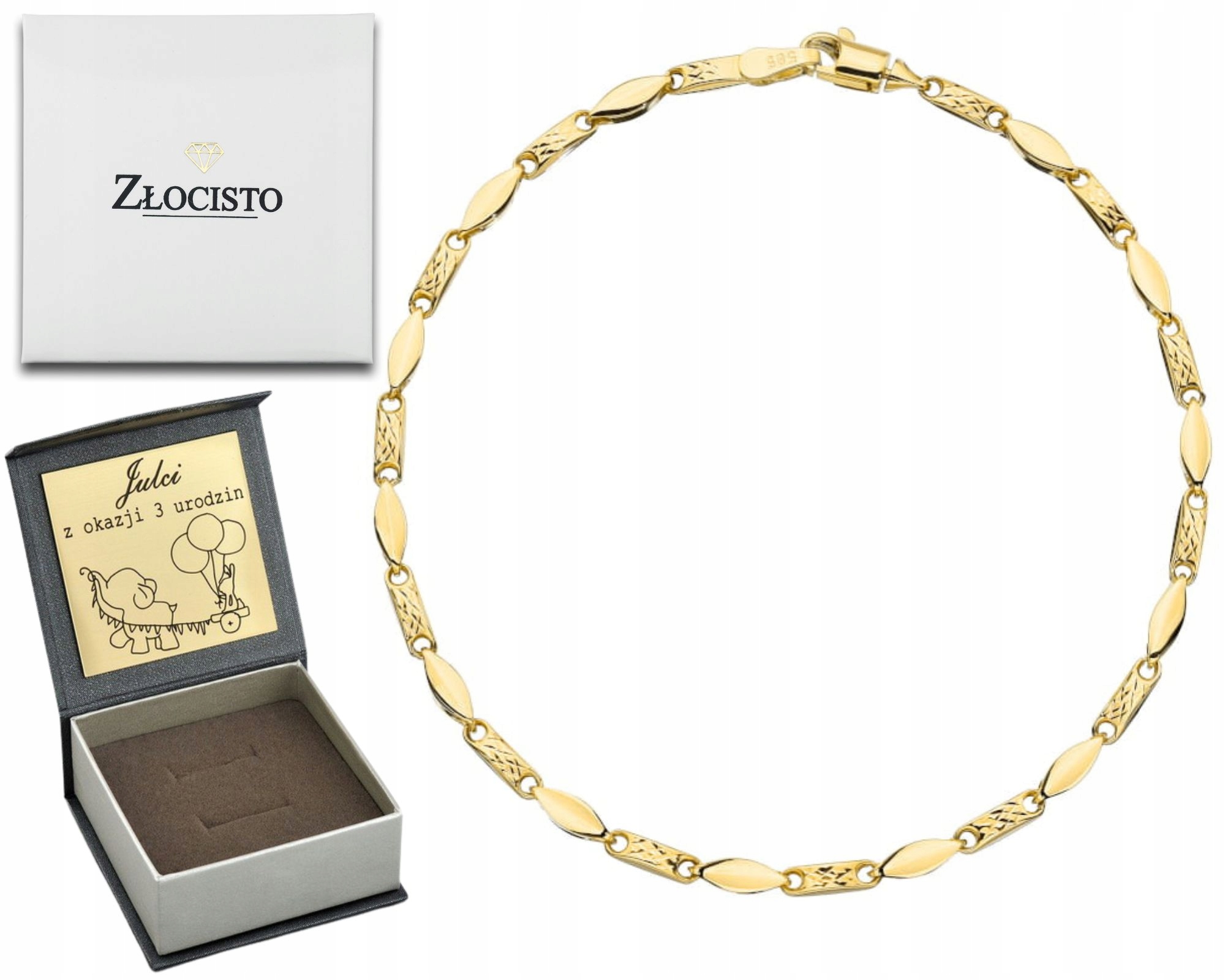 Zlatý náramek Zdobený Diamantem 585 Žluté zlato 14K jako Dárek