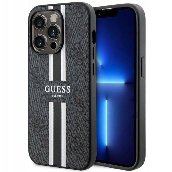 Guess iPhone 14 Pro Max 6.7" czarny/black 4G Printed Stripes MagSafe
