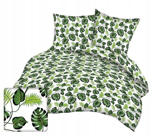 Krepové povlečení 160x200 bílé listy zelené větvičky palmy na knoflíky