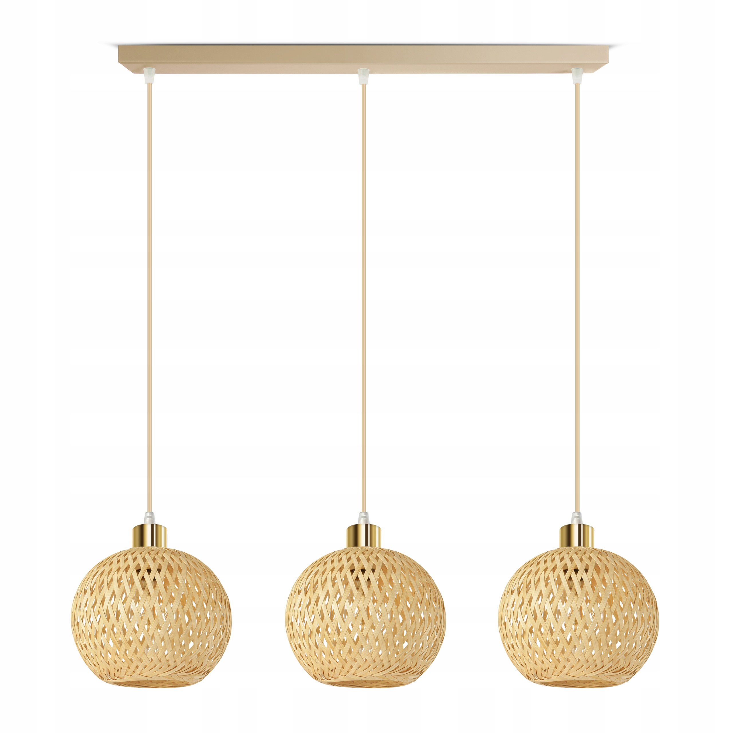 Závěsná lampa Rattan Béžová Boho 3xE27 Nastavitelná výška Obývací pokoj Nad stolem