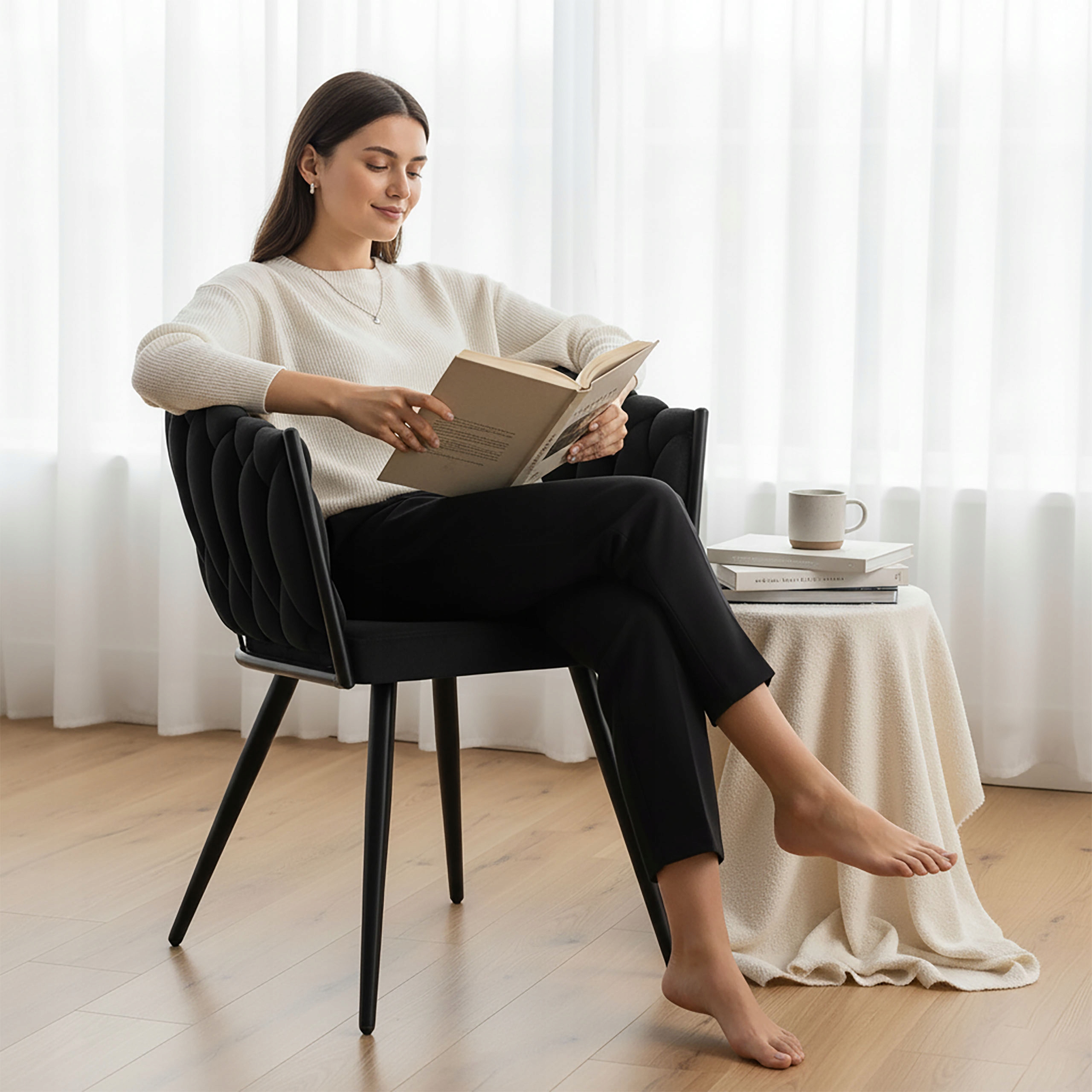 Čalouněná Sametová Židle Do Jídelny Obývacího Pokoje Velvet, Černá