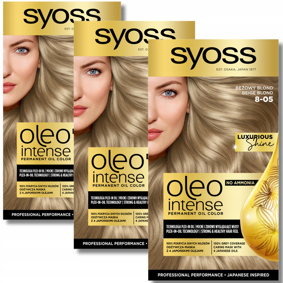 Syoss Oleo Intense Farba do Włosów 8-05 Beżowy Blond x 3