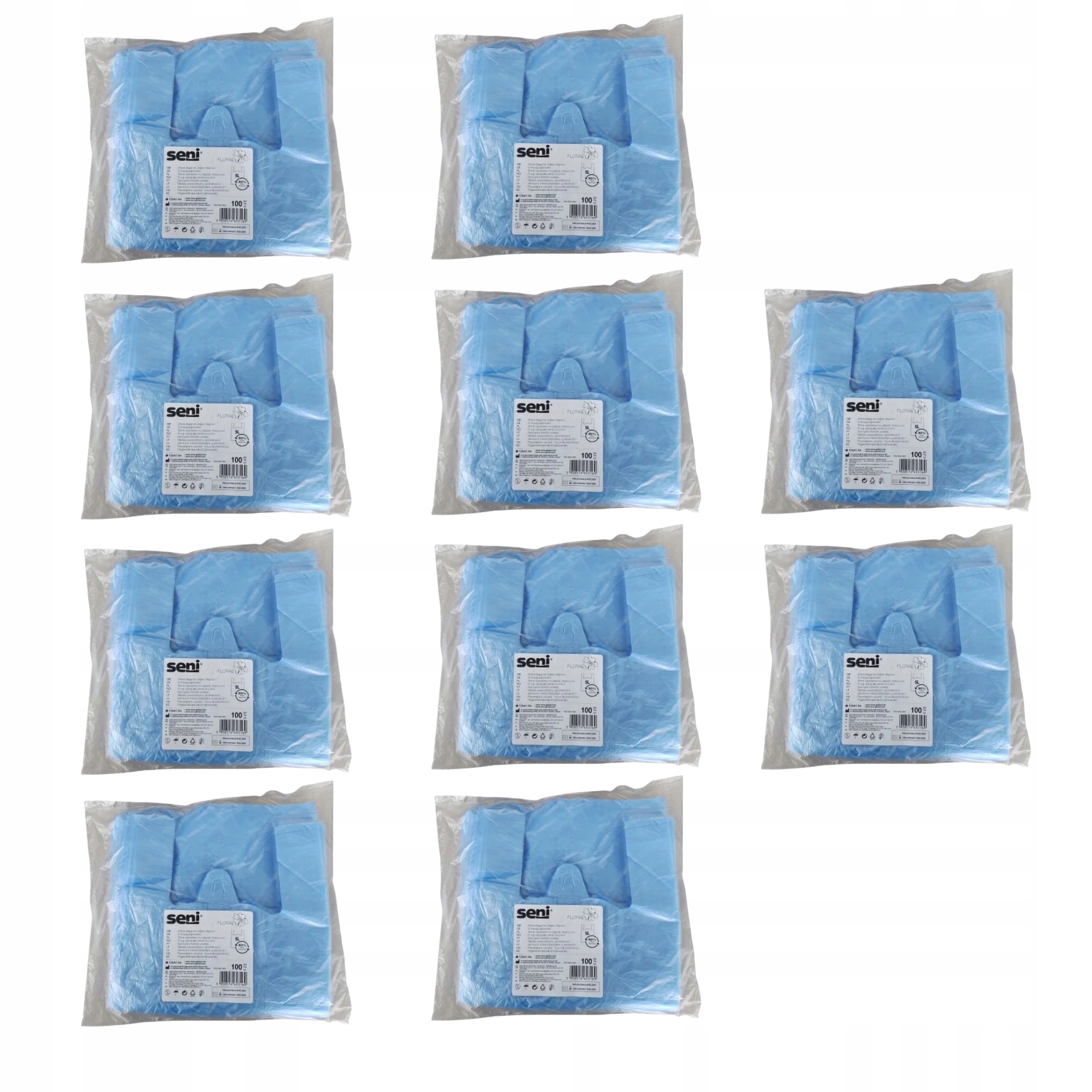 Zestaw 10x Pachnące woreczki na zużyte pieluchy Seni 5L 100szt.