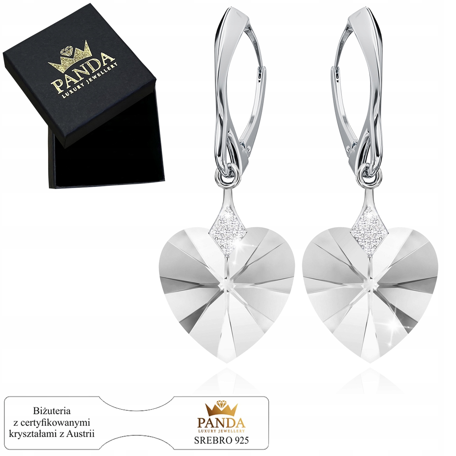 Stříbrné Náušnice pro ženy Srdce Krystaly Závěsné Dárek Vánoce 925