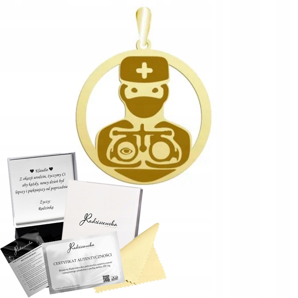 Zlatý Přívěsek Oční Lékař Přívěsek Dárek Stříbro 925 Gravírování Bonus
