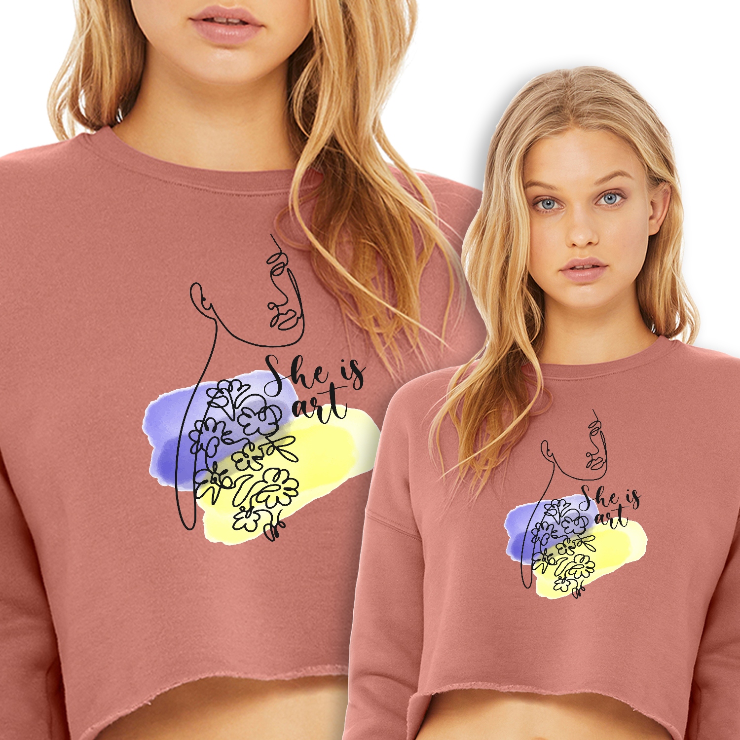 Pohodlná krátká Mikina Růžová She Is Art Vzorky Xs