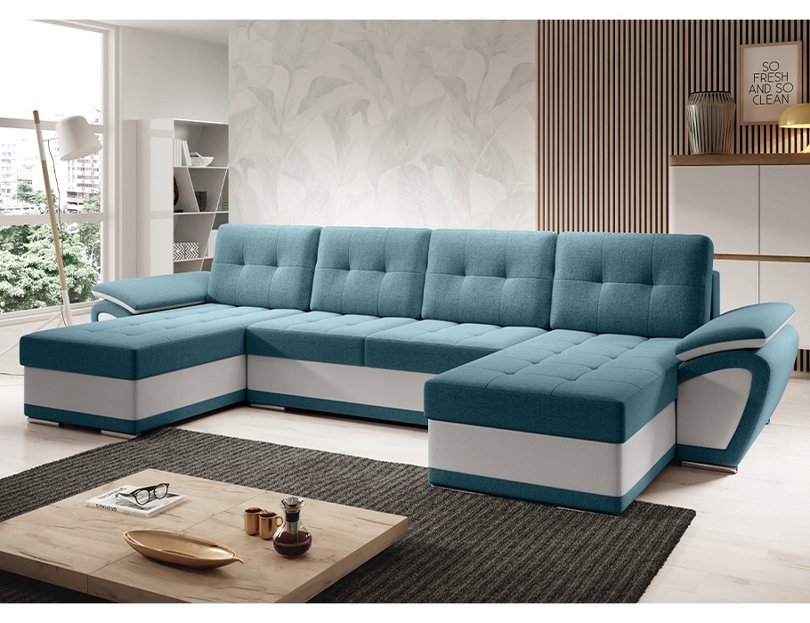 Velký rohová sedací souprava s funkcí spaní Enzo U, prošívaný