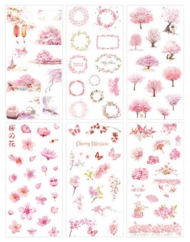 Zestaw Naklejki 6 Arkuszy Kwiaty Sakura Kot