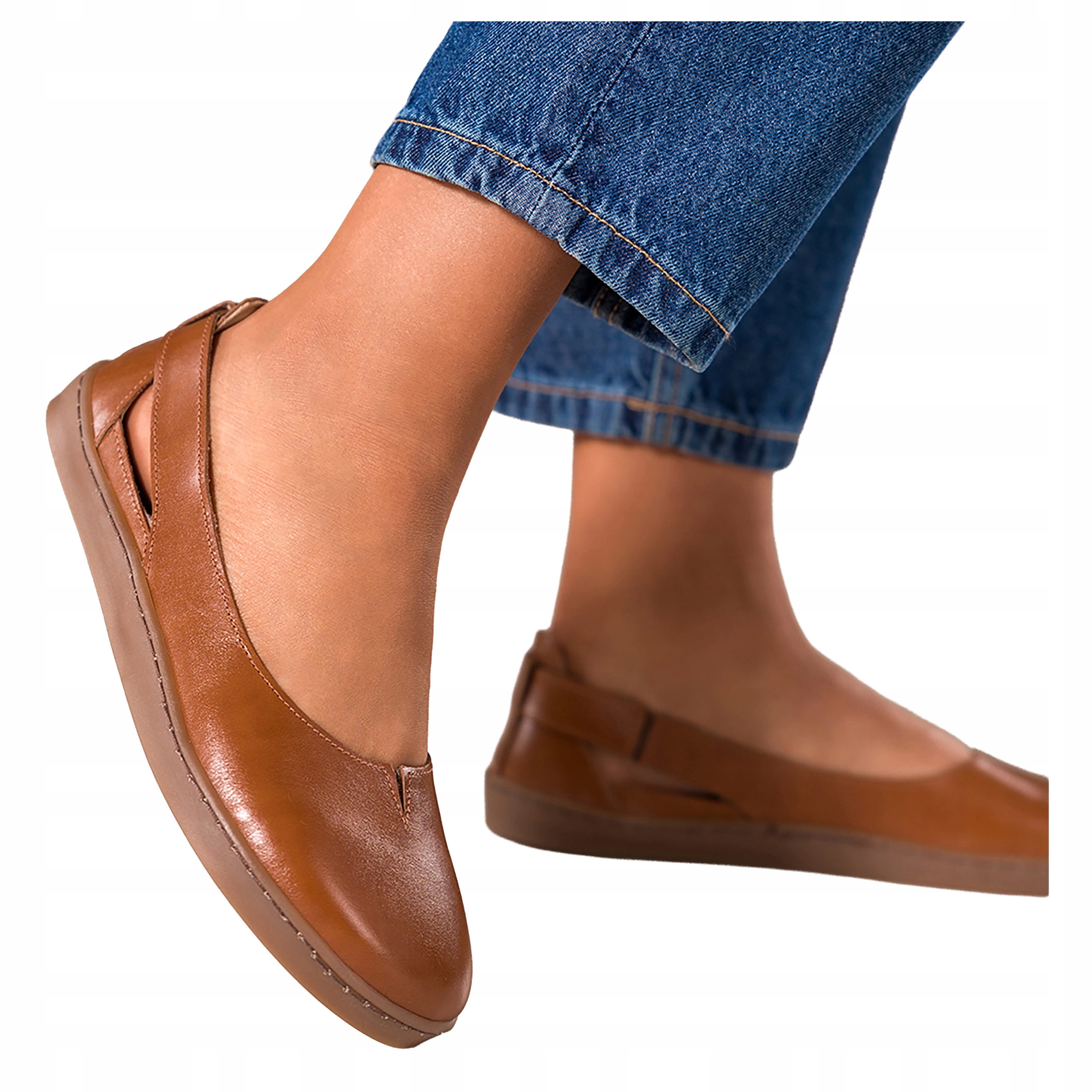 Camelové Baleríny Dámské Barefoot Široké Elastické Módní Kožené vel. 38