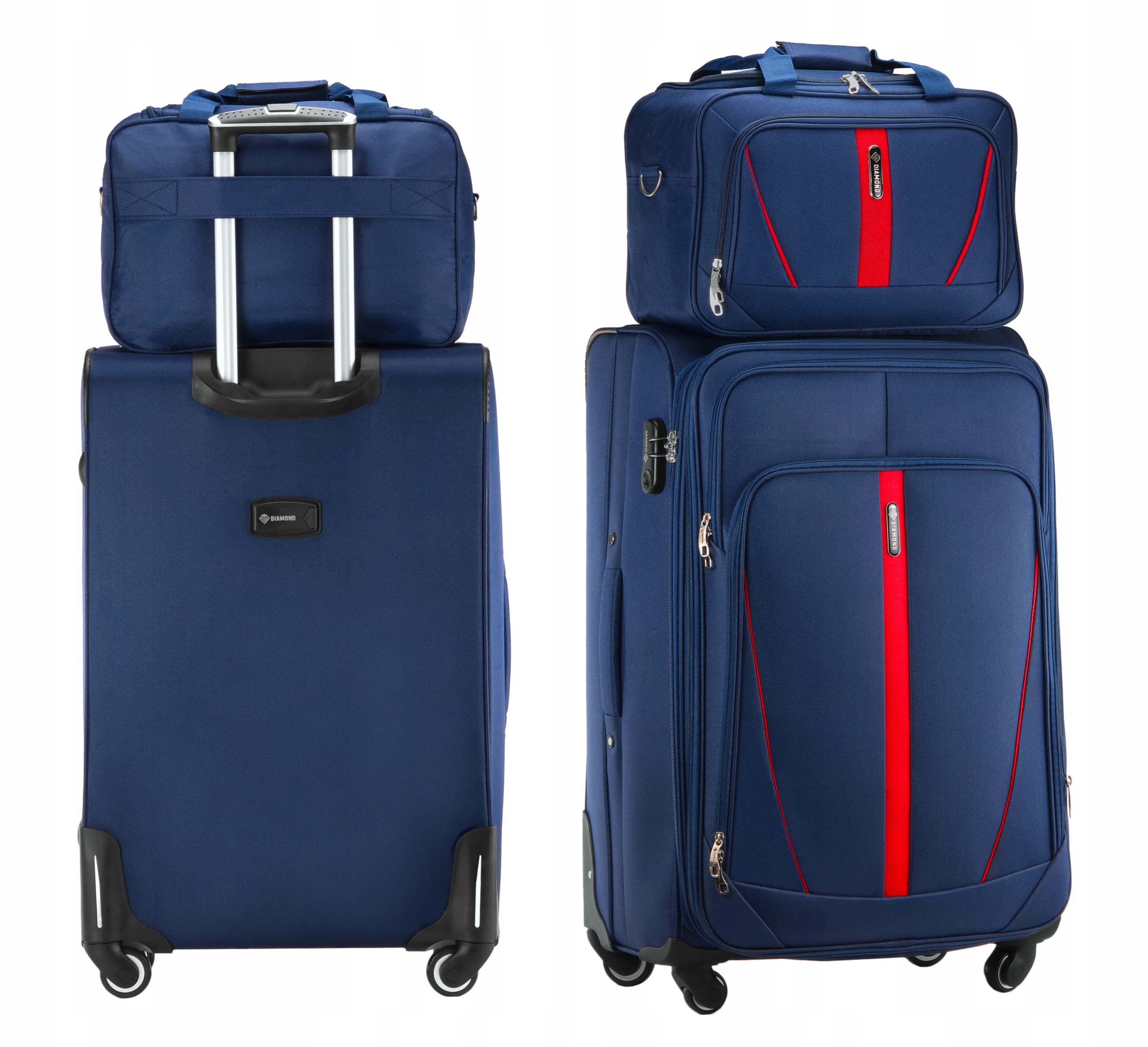 Set 2v1 Cestovní Kufr Velký XL Taška Modrý Zavazadlo 4 Kolečka C330