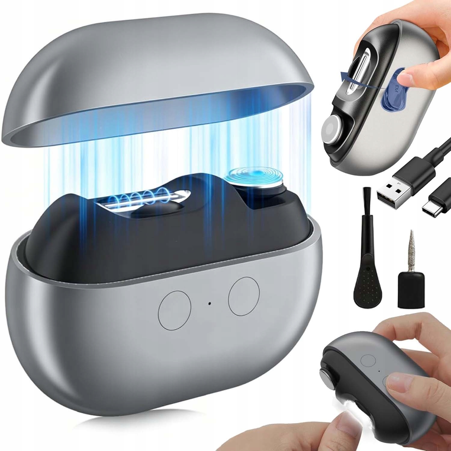 Elektrický Kleštičky Na Nehty 2 Rychlosti Led Usb Bezpečný Zastřihovač 3V1